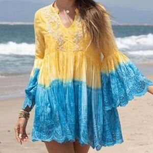 Yellow and Blue Embroidered Dress